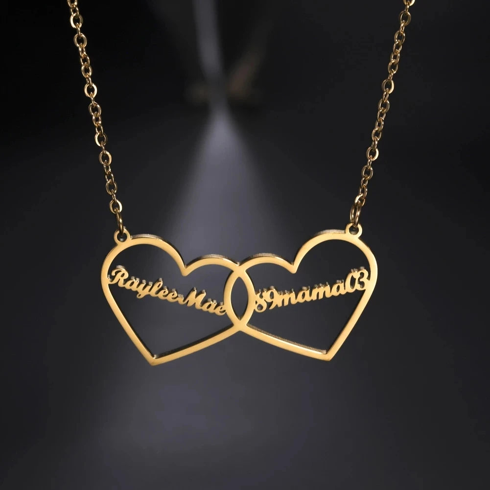 Twin Heart Personalized Couple Necklace